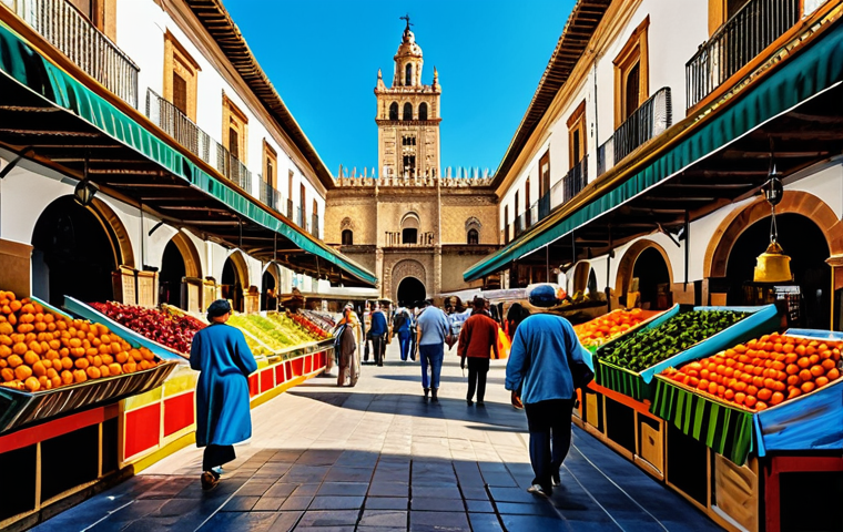 **

"A vibrant, hand-painted landscape of Seville's Giralda, showcasing rich colors and textured brushstrokes, inspired by a local market find. Fully clothed figures stroll in the foreground. Safe for work, appropriate content, fully clothed, perfect anatomy, natural proportions, professional quality, family-friendly."

**