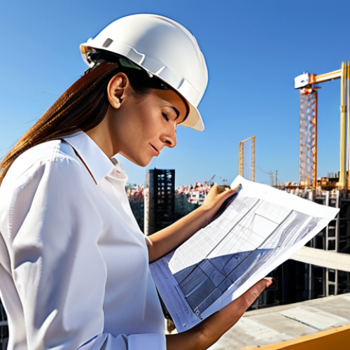 Home 22 **
"A professional architect, fully clothed in a modest blouse and slacks, reviewing blueprints at a sunlit construction site in Madrid, Spain. Background shows modern buildings under construction against a clear sky. Perfect anatomy, correct proportions, natural pose, well-formed hands, proper finger count, professional attire, safe for work, appropriate content, family-friendly, high-resolution, realistic rendering."
**
