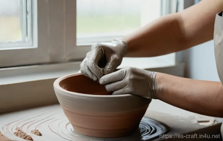수공예 원데이 클래스 - **Ceramics Workshop: Hands Shaping Clay**
    "A close-up, high-definition photograph of an adult wo...