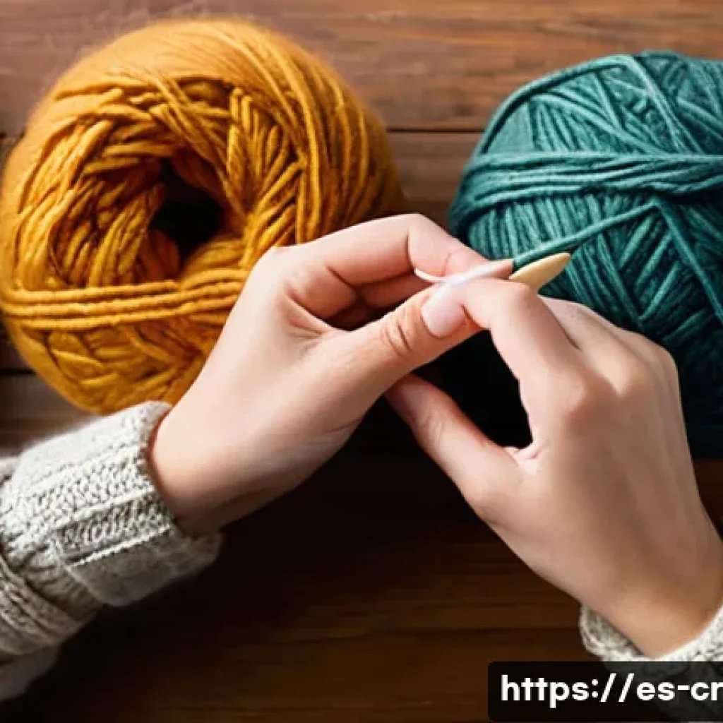 수공예 대바늘 뜨기 - A cozy knitting scene featuring a person working with large wooden knitting needles (10-12 mm) and b...