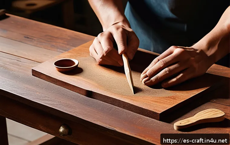 수공예 칠기 공예 - A close-up scene of an artisan&rsquo;s workshop in a warm, softly lit space filled with natural light, sho...